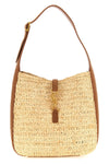 small le 5 à 7 shoulder bag in woven raffia and vegetable-tanned leather
