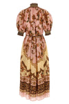 aster long jacobean patterned silk dress