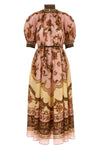 aster long jacobean patterned silk dress