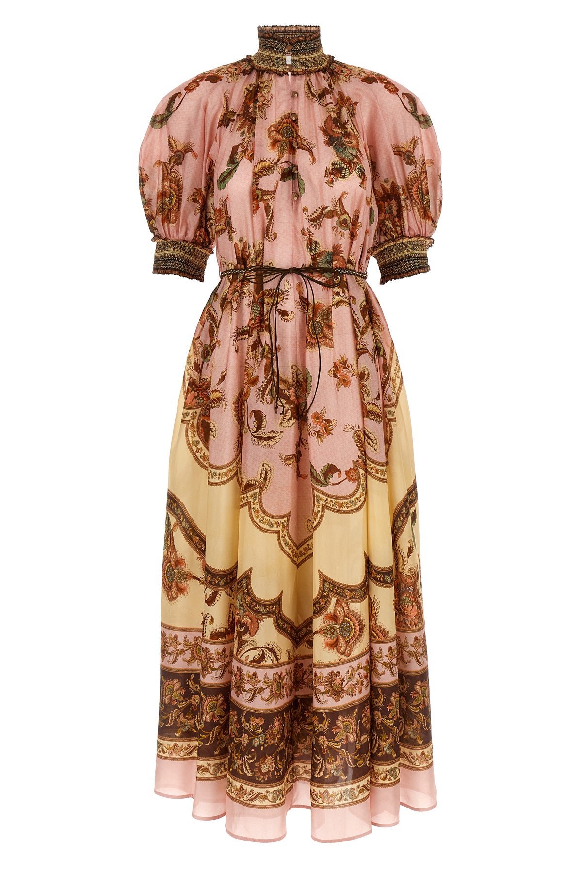 aster long jacobean patterned silk dress