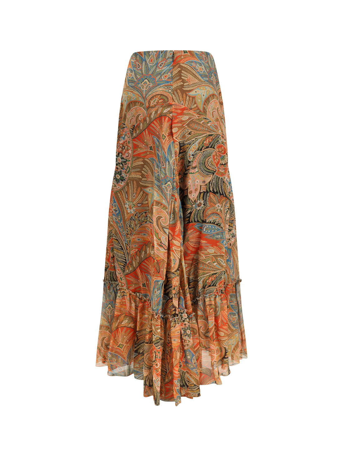ETRO 40 silk long skirt with flounce and paisley motif