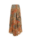 silk long skirt with flounce and paisley motif