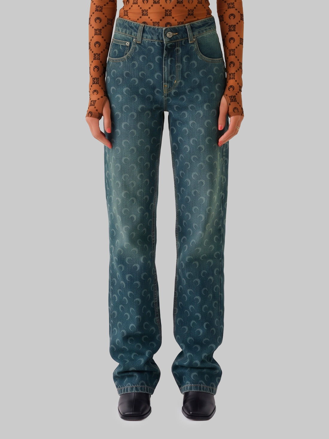 MARINE SERRE 38 moon laser dark blue wash denim straight jeans 