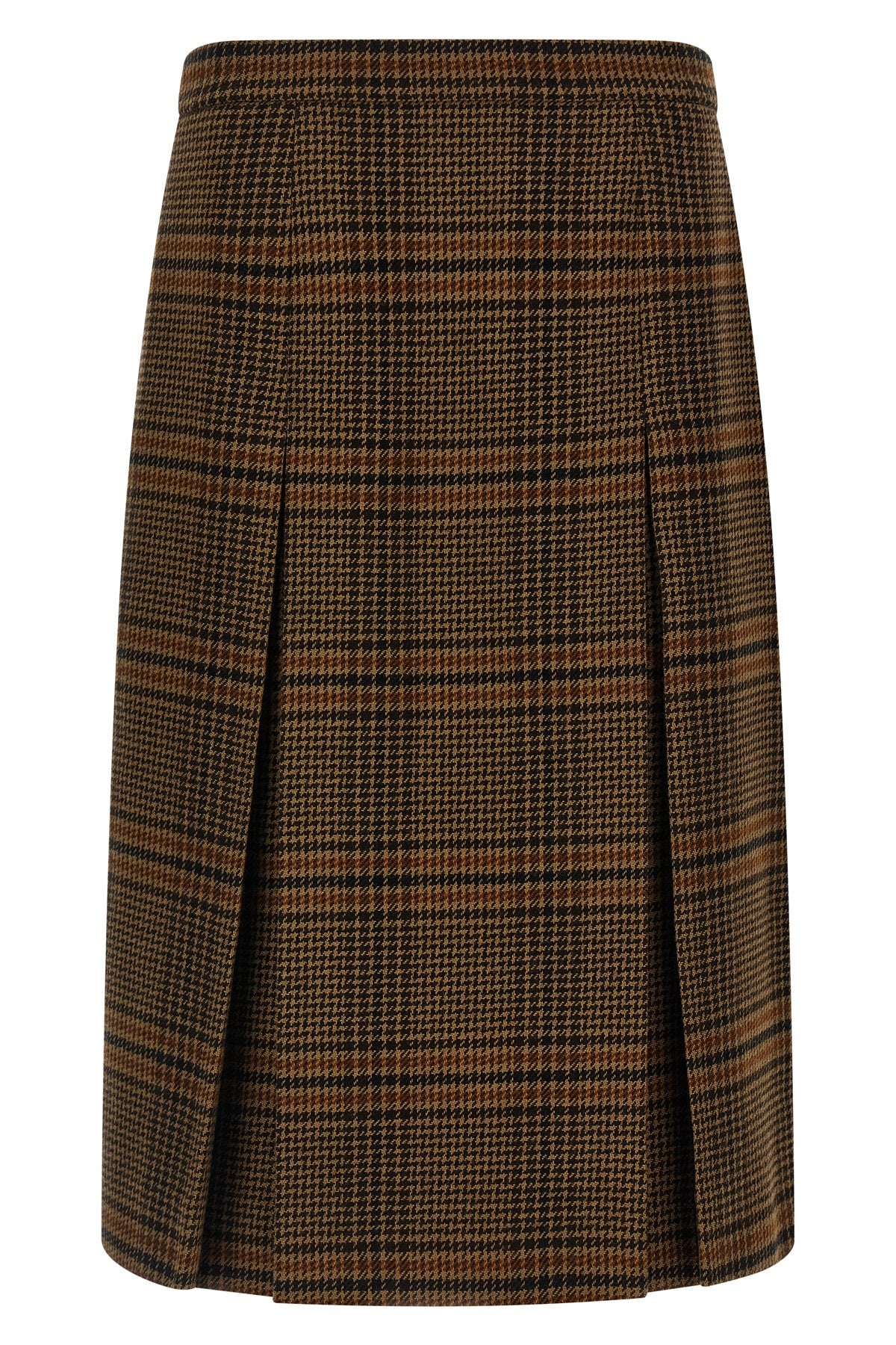 prince of wales wool and cashmere midi skirt
