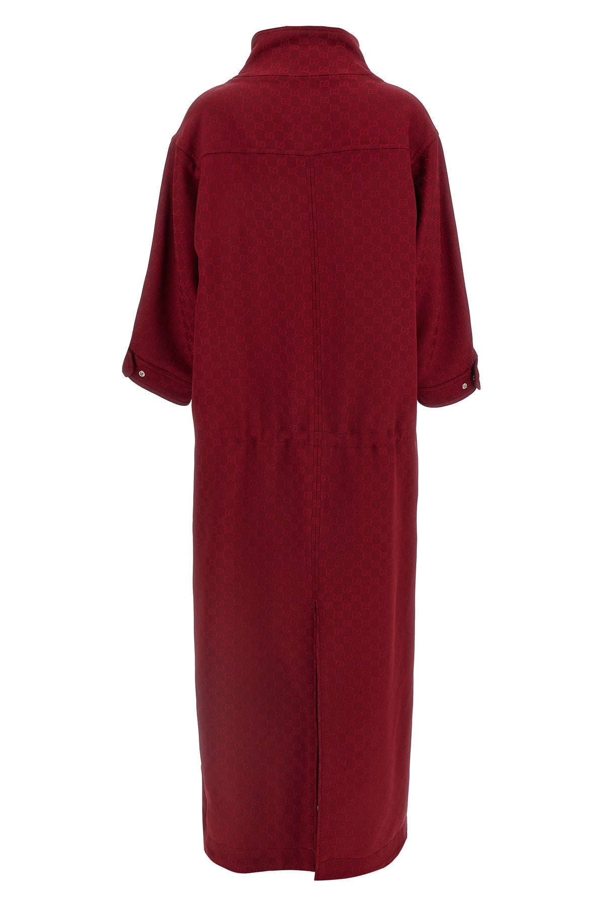 long coat in gg jacquard gucci rosso ancora fabric