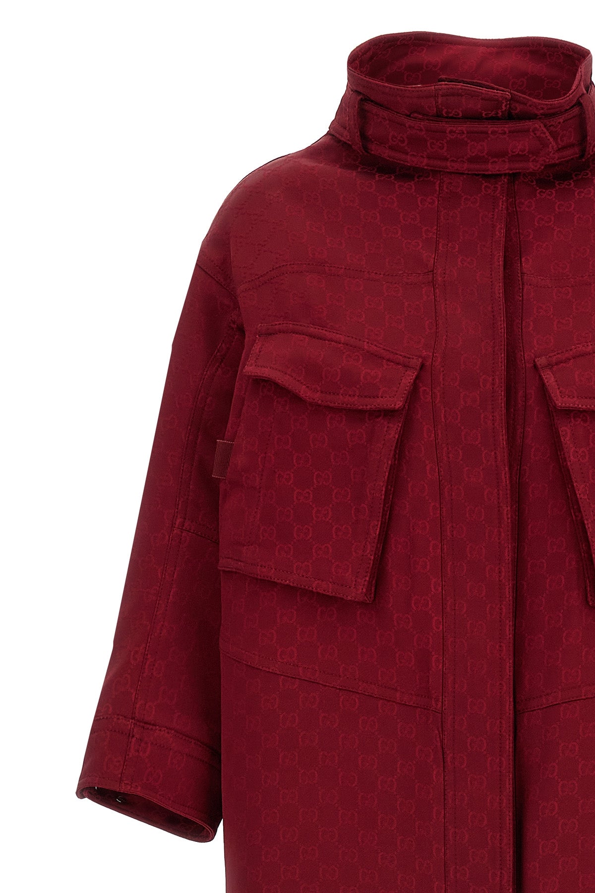 long coat in gg jacquard gucci rosso ancora fabric