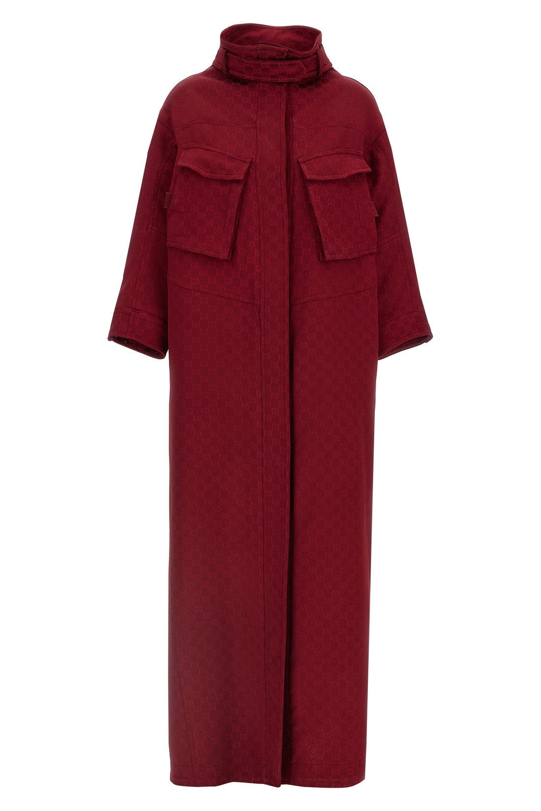 GUCCI 36 long coat in gg jacquard gucci rosso ancora fabric