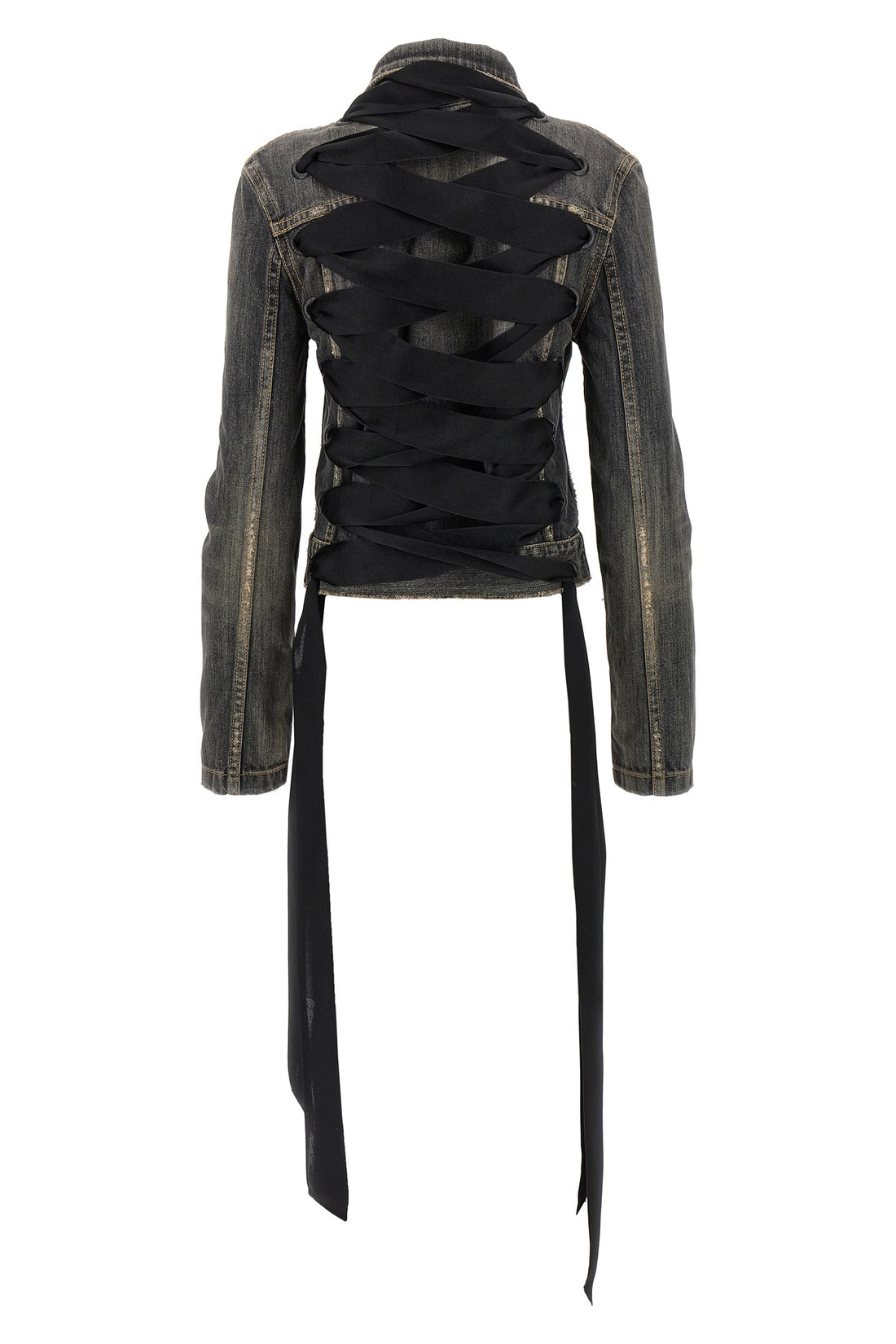 BALENCIAGA 36 lace up stonewashed cotton denim jacket
