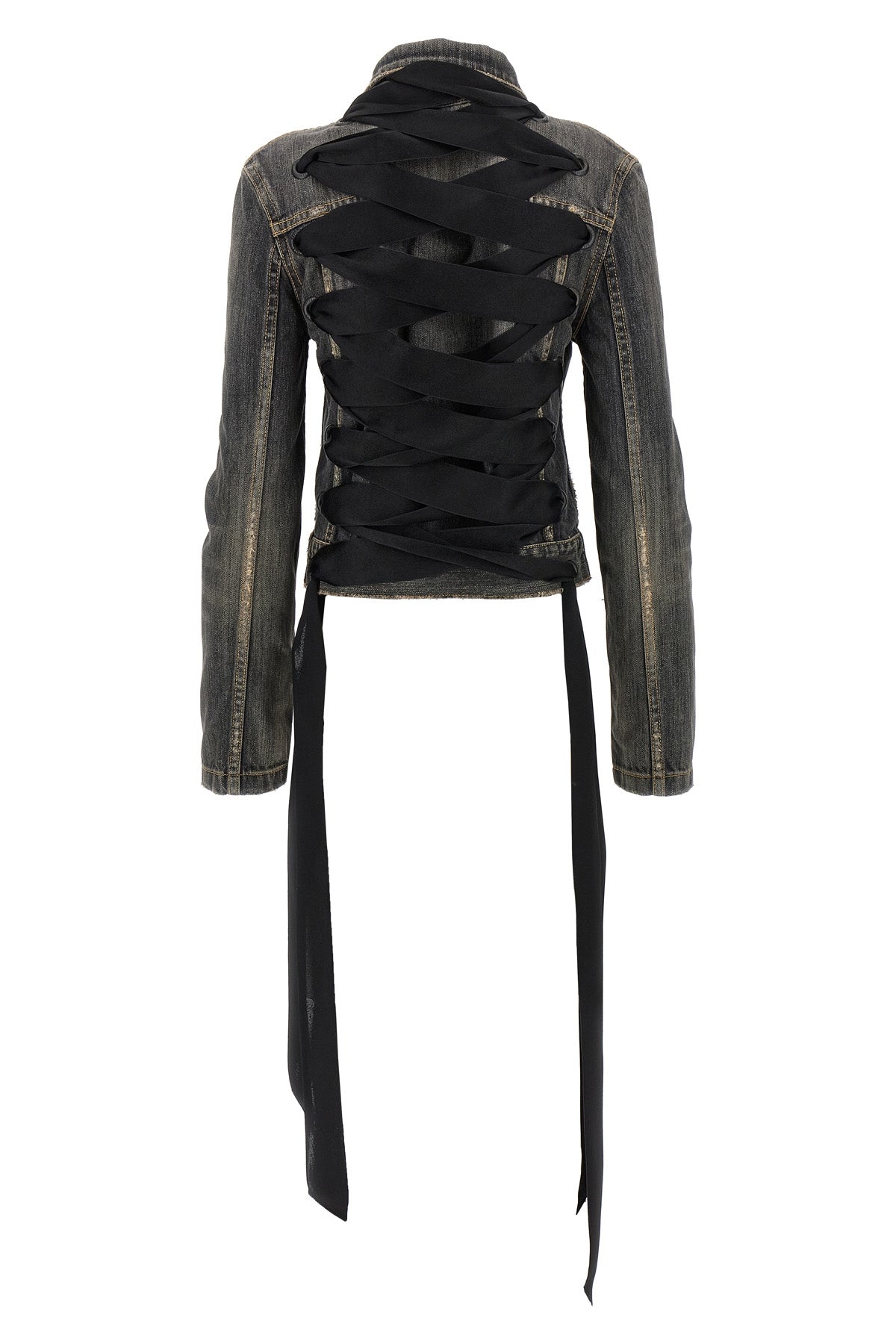lace up stonewashed cotton denim jacket
