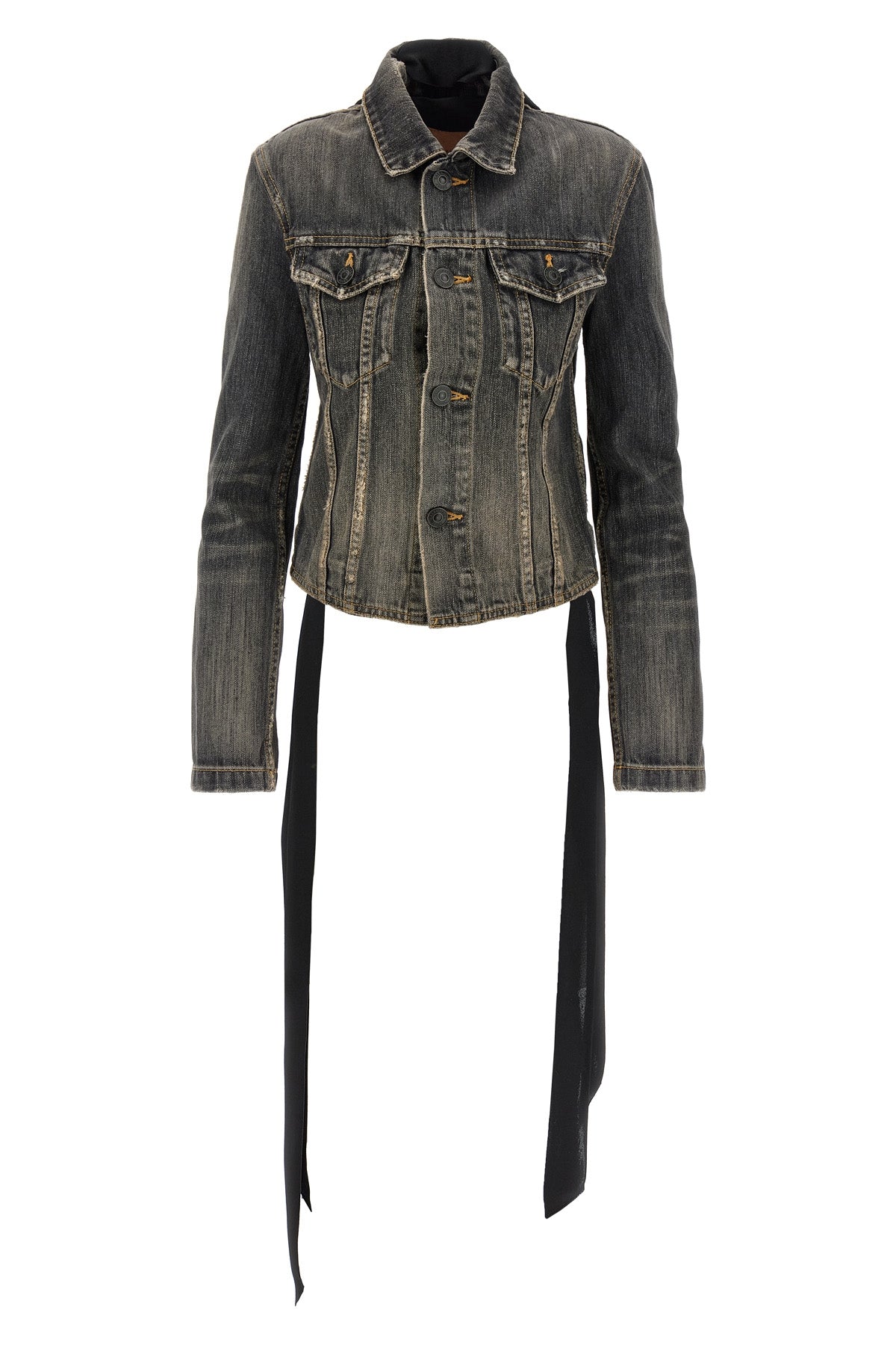 lace up stonewashed cotton denim jacket