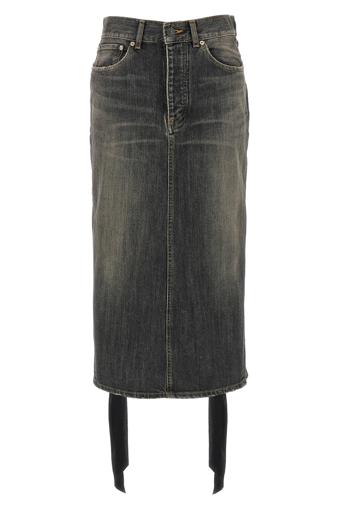 BALENCIAGA 38 lace up midi skirt in stonewashed cotton denim