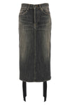 lace up midi skirt in stonewashed cotton denim