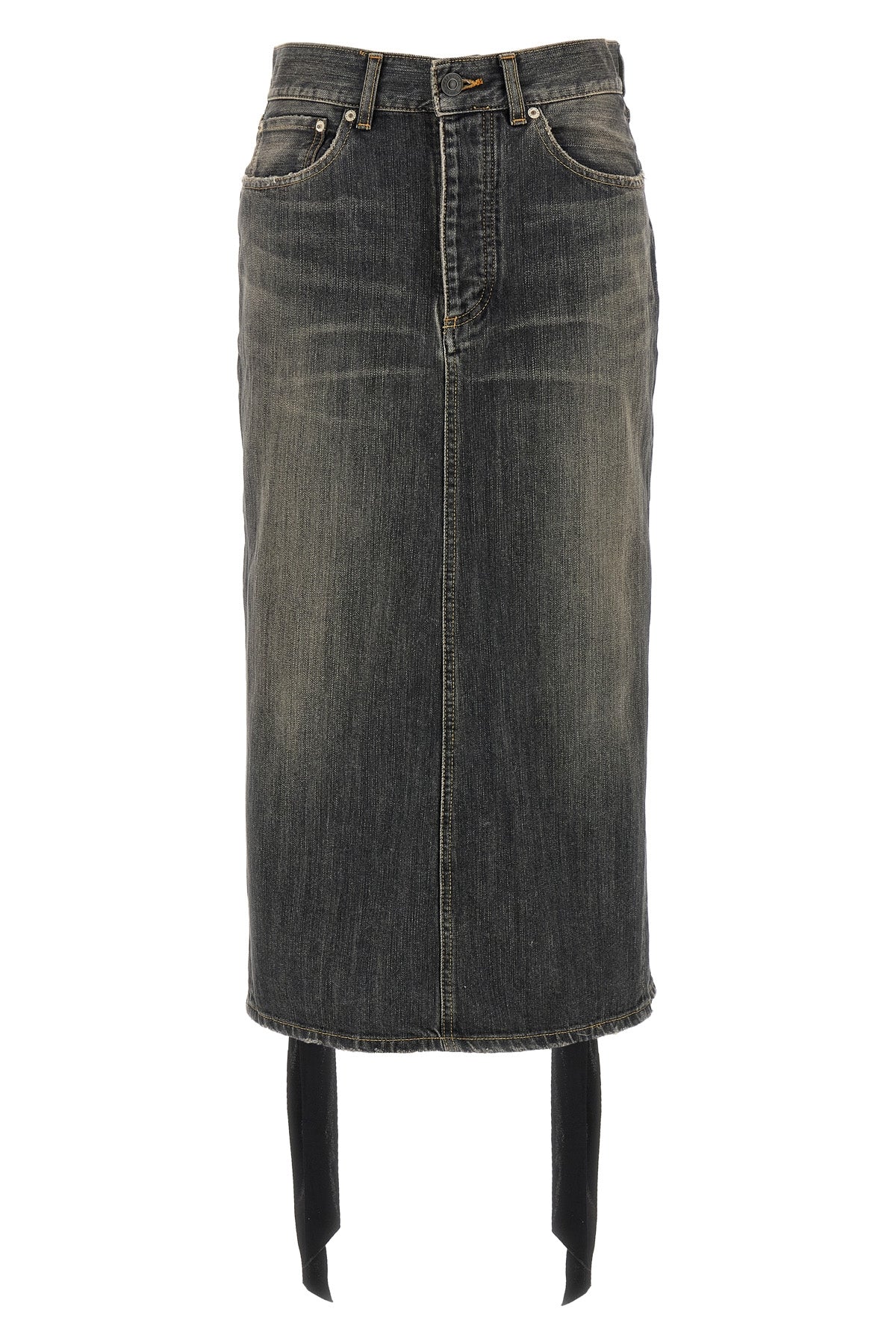 lace up midi skirt in stonewashed cotton denim