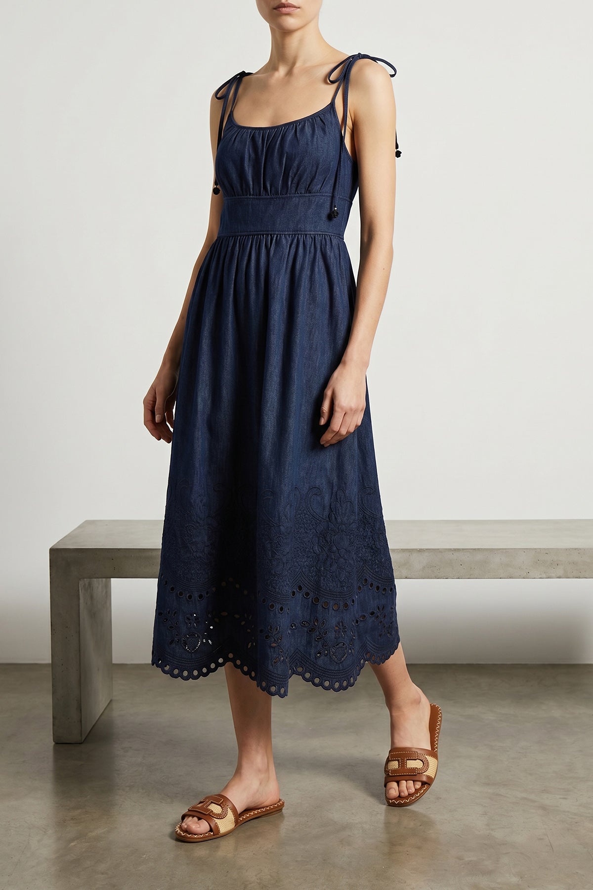 mahon cotton denim midi dress