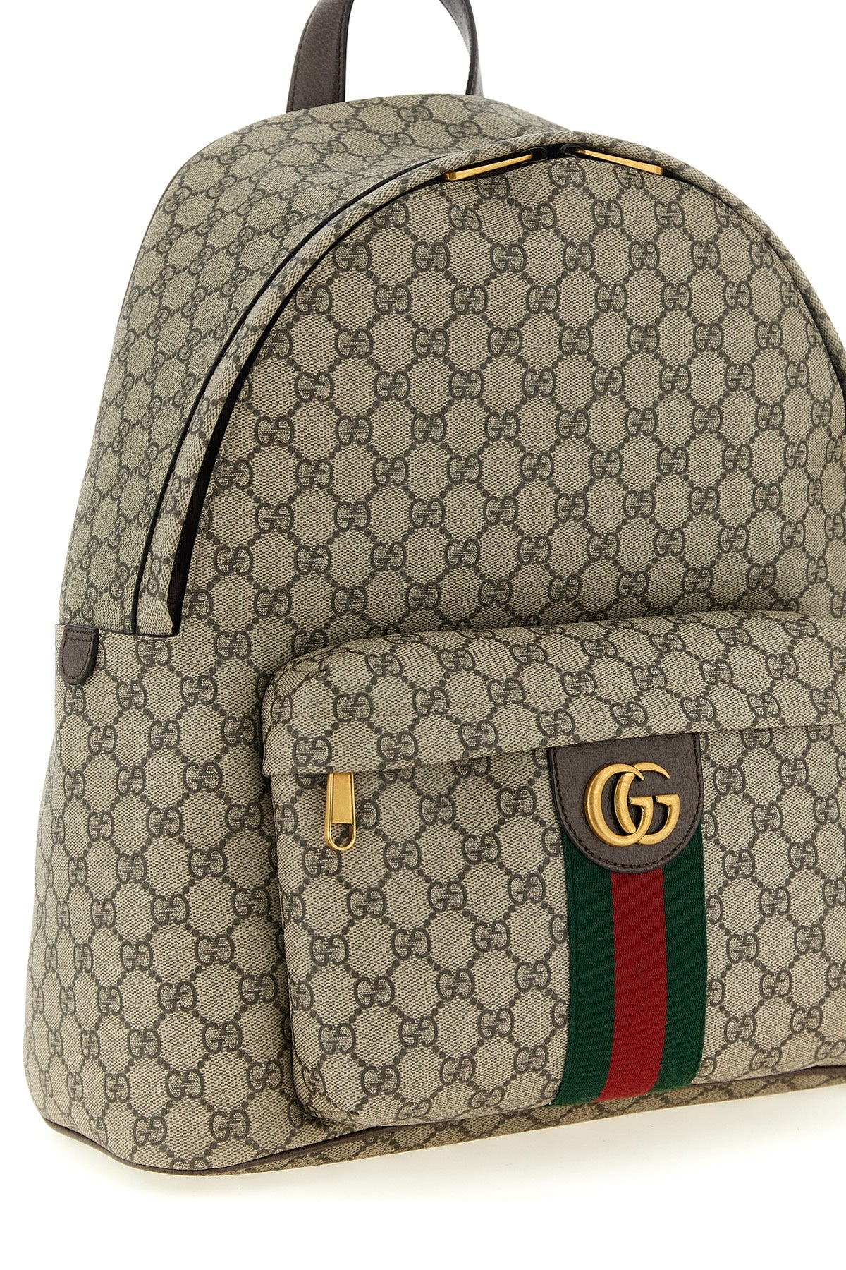 medium ophidia backpack in coated gg monogram fabric and hammered leather