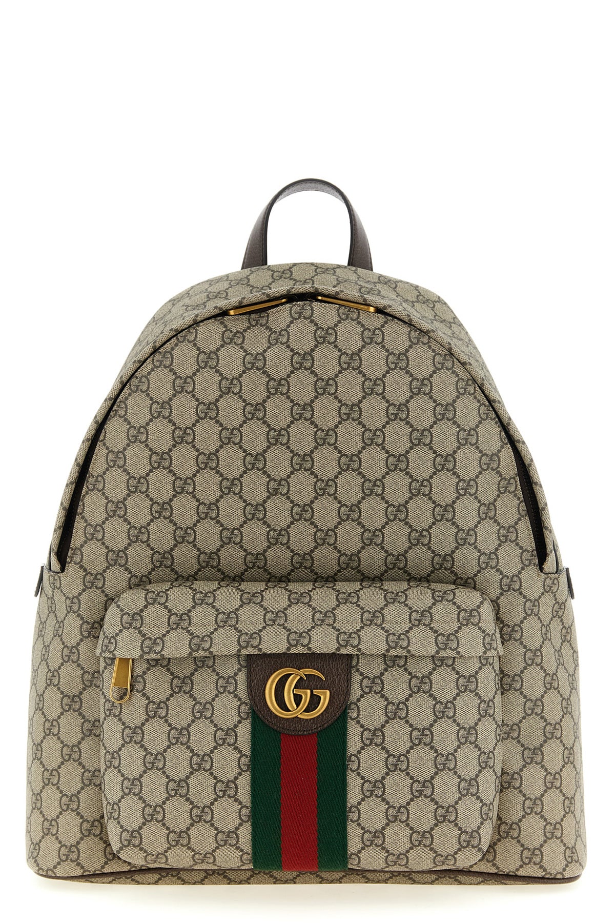 medium ophidia backpack in coated gg monogram fabric and hammered leather