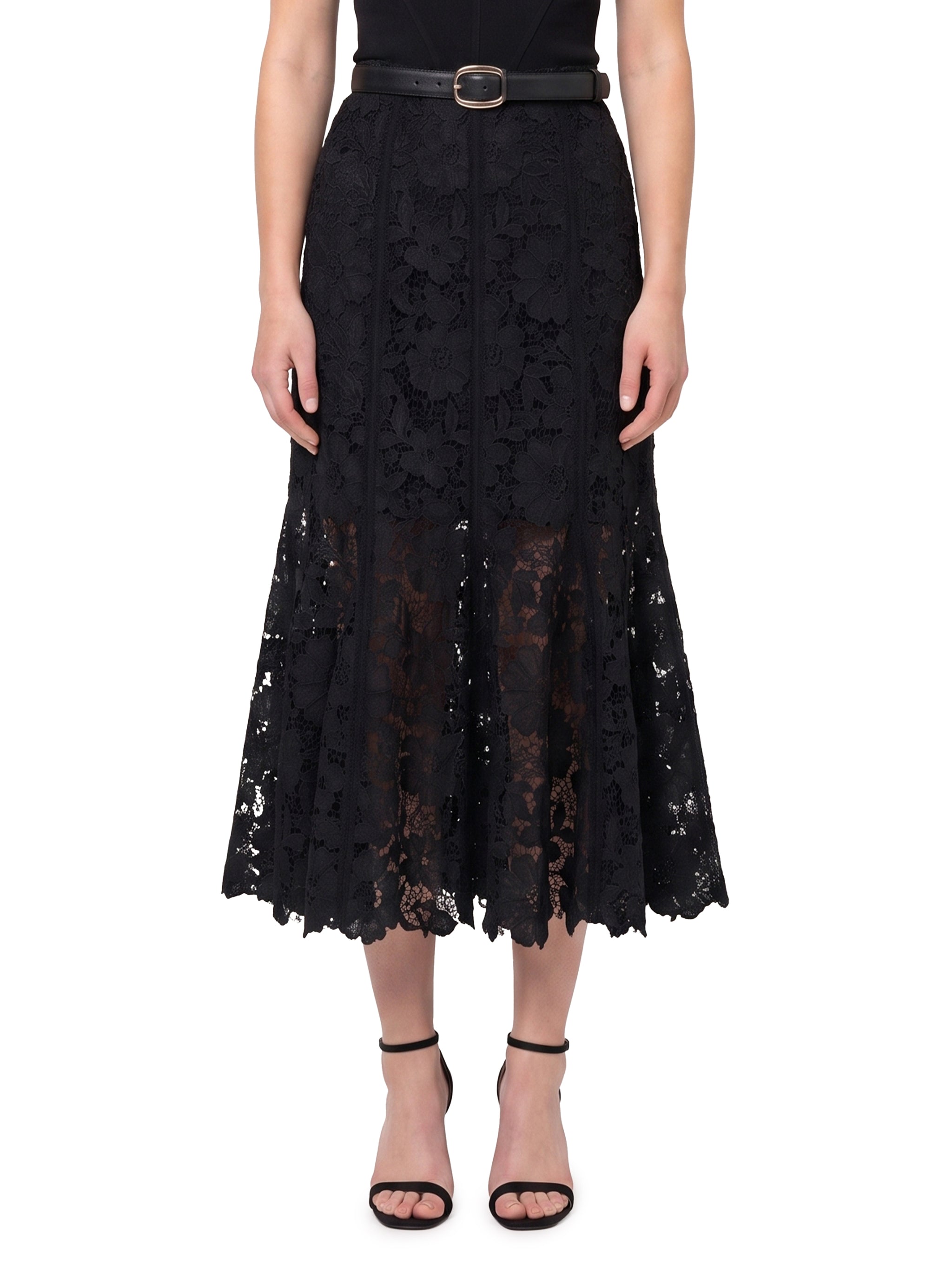 black lace midi skirt