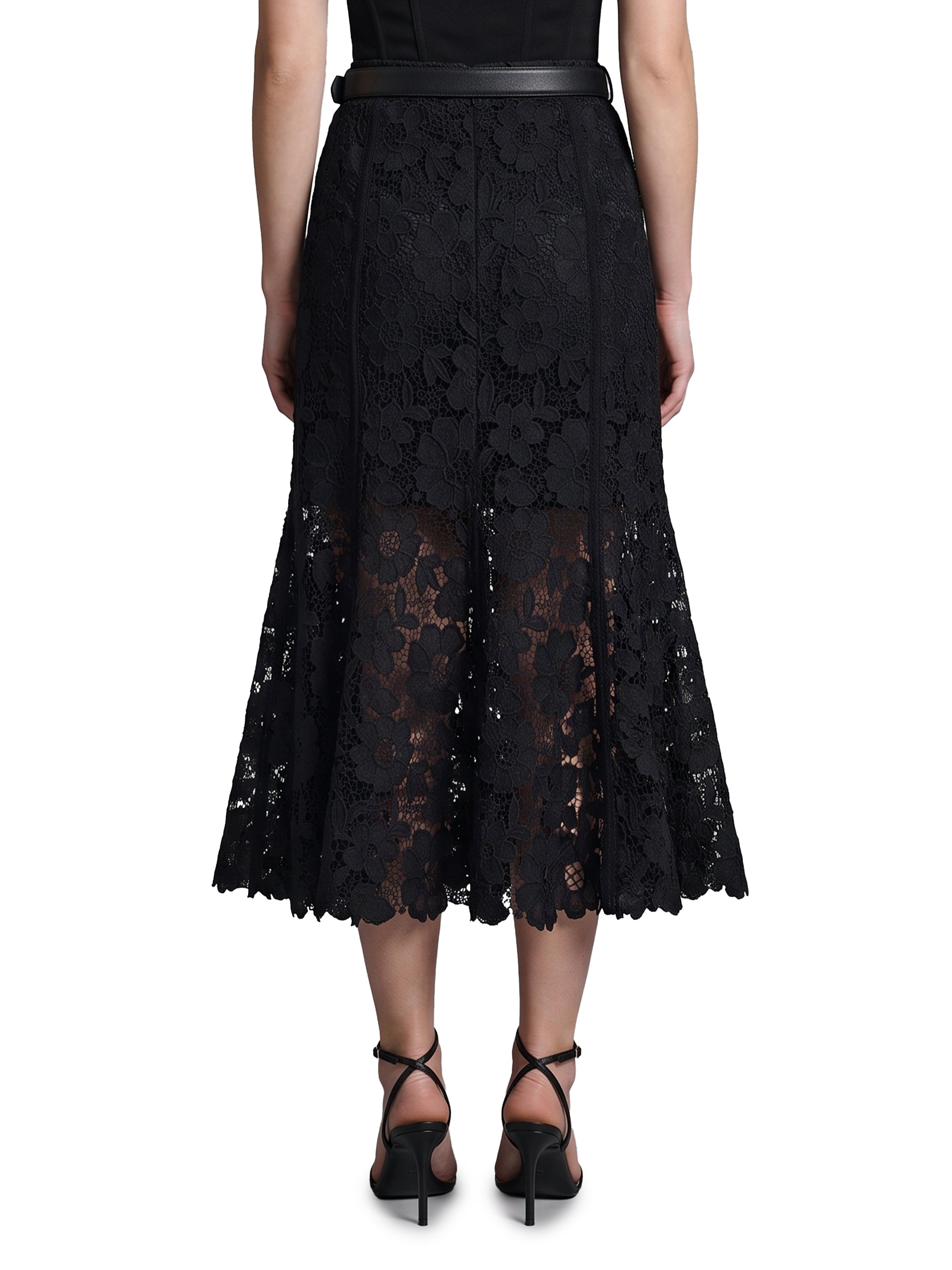 black lace midi skirt