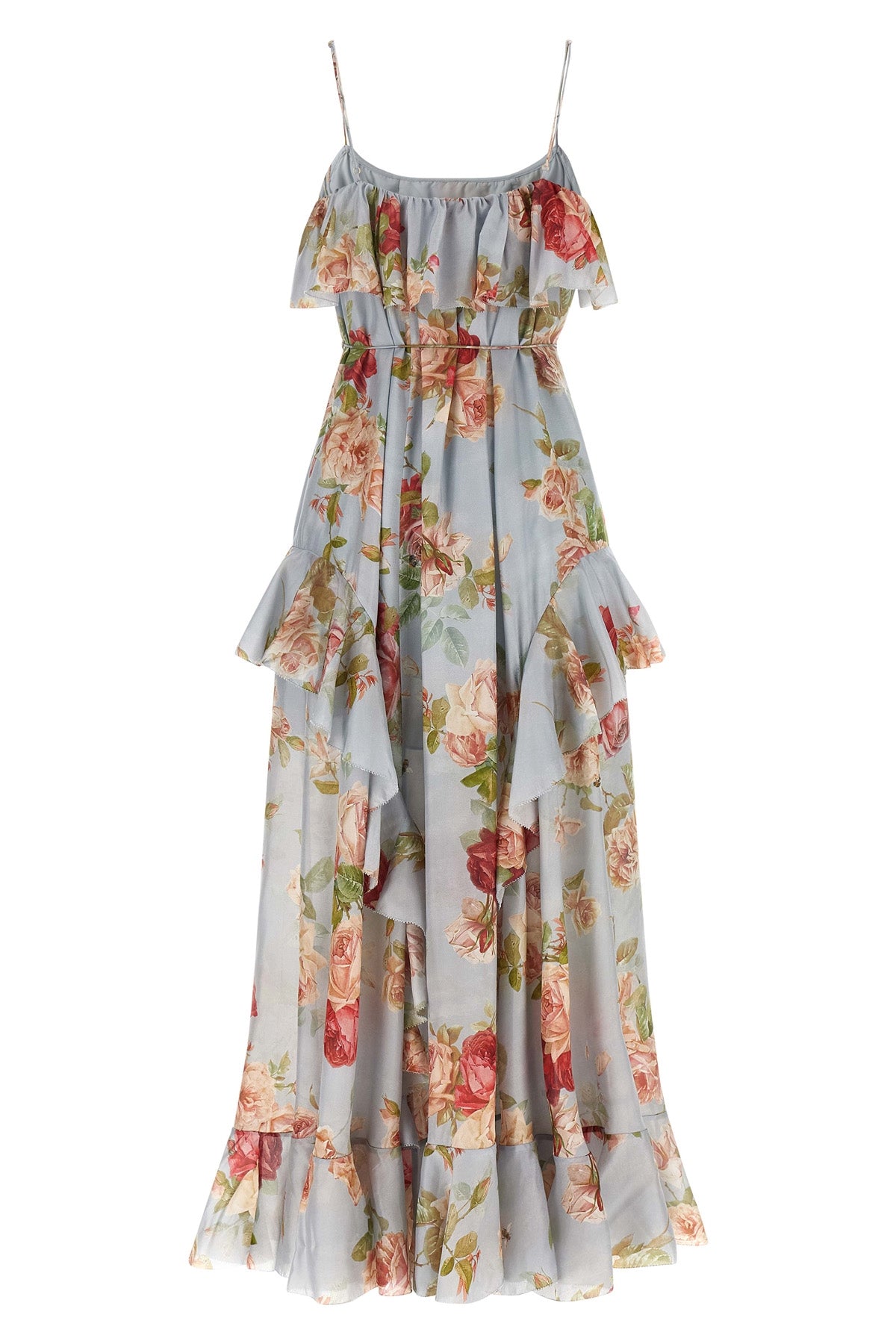 roselight long dress in floral print silk habotai