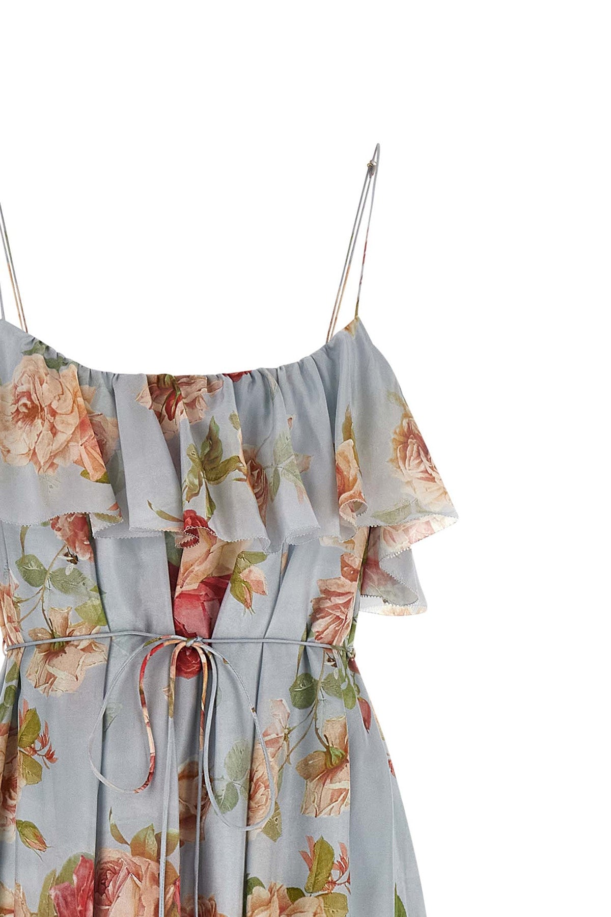 roselight long dress in floral print silk habotai