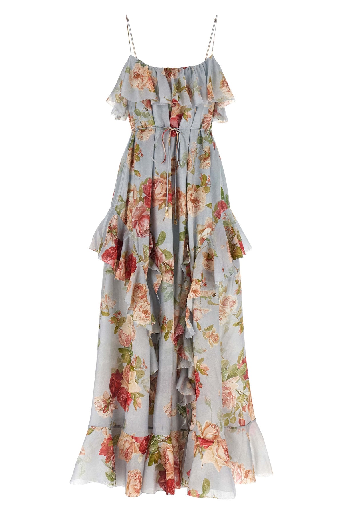 roselight long dress in floral print silk habotai