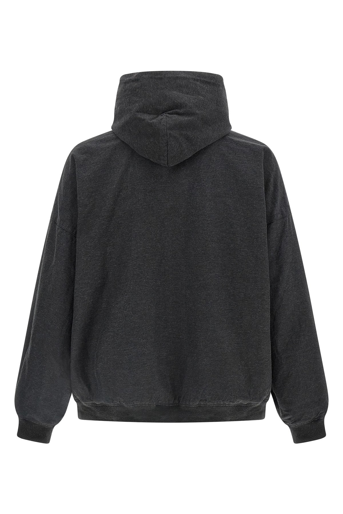trompe l¼il used-effect mélange cotton denim hoodie
