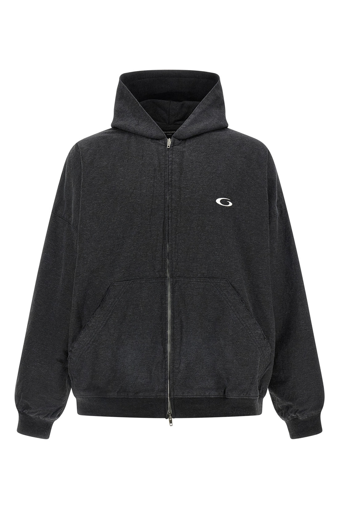 BALENCIAGA M trompe l¼il used-effect mélange cotton denim hoodie
