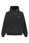 trompe l¼il used-effect mélange cotton denim hoodie