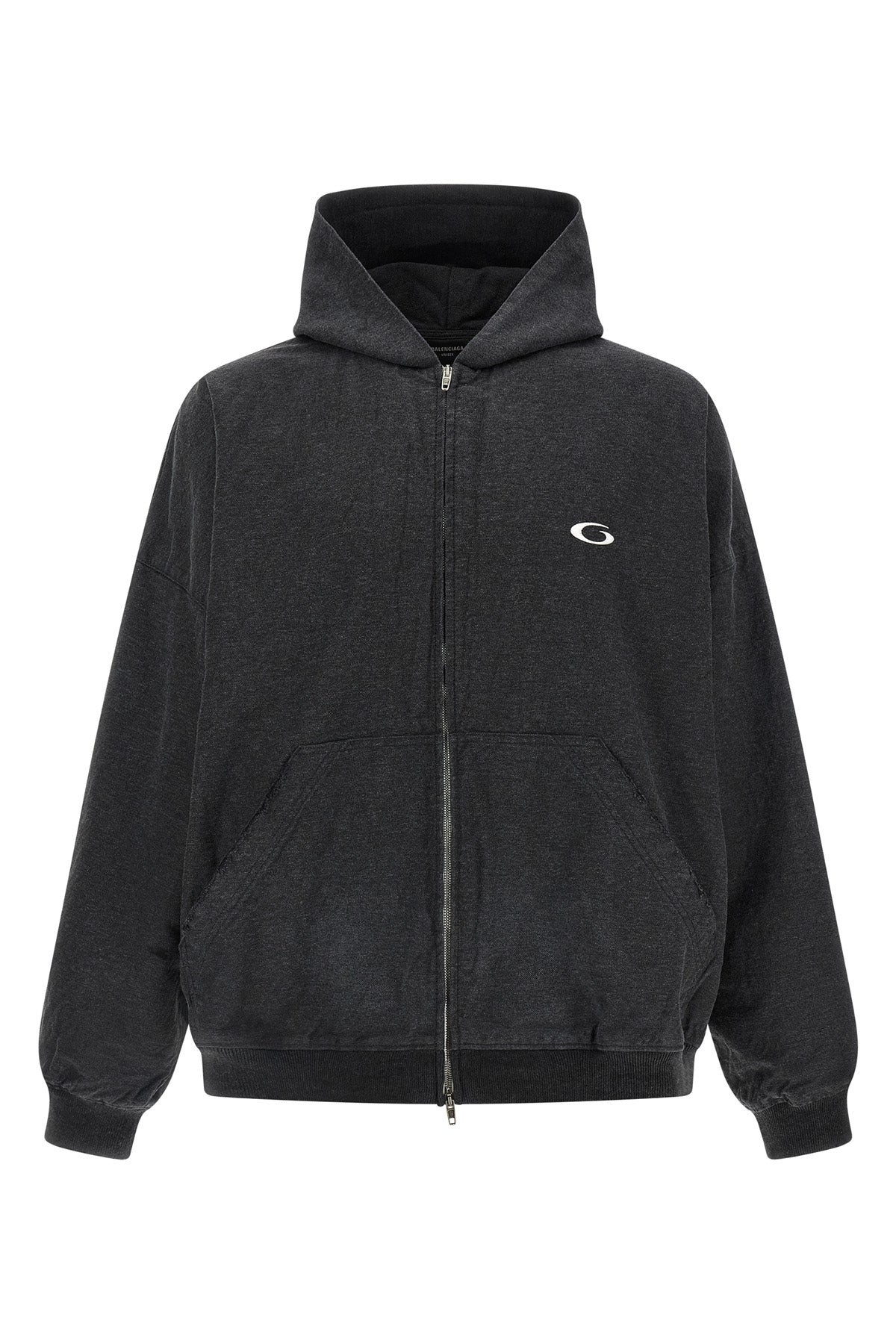 trompe l¼il used-effect mélange cotton denim hoodie