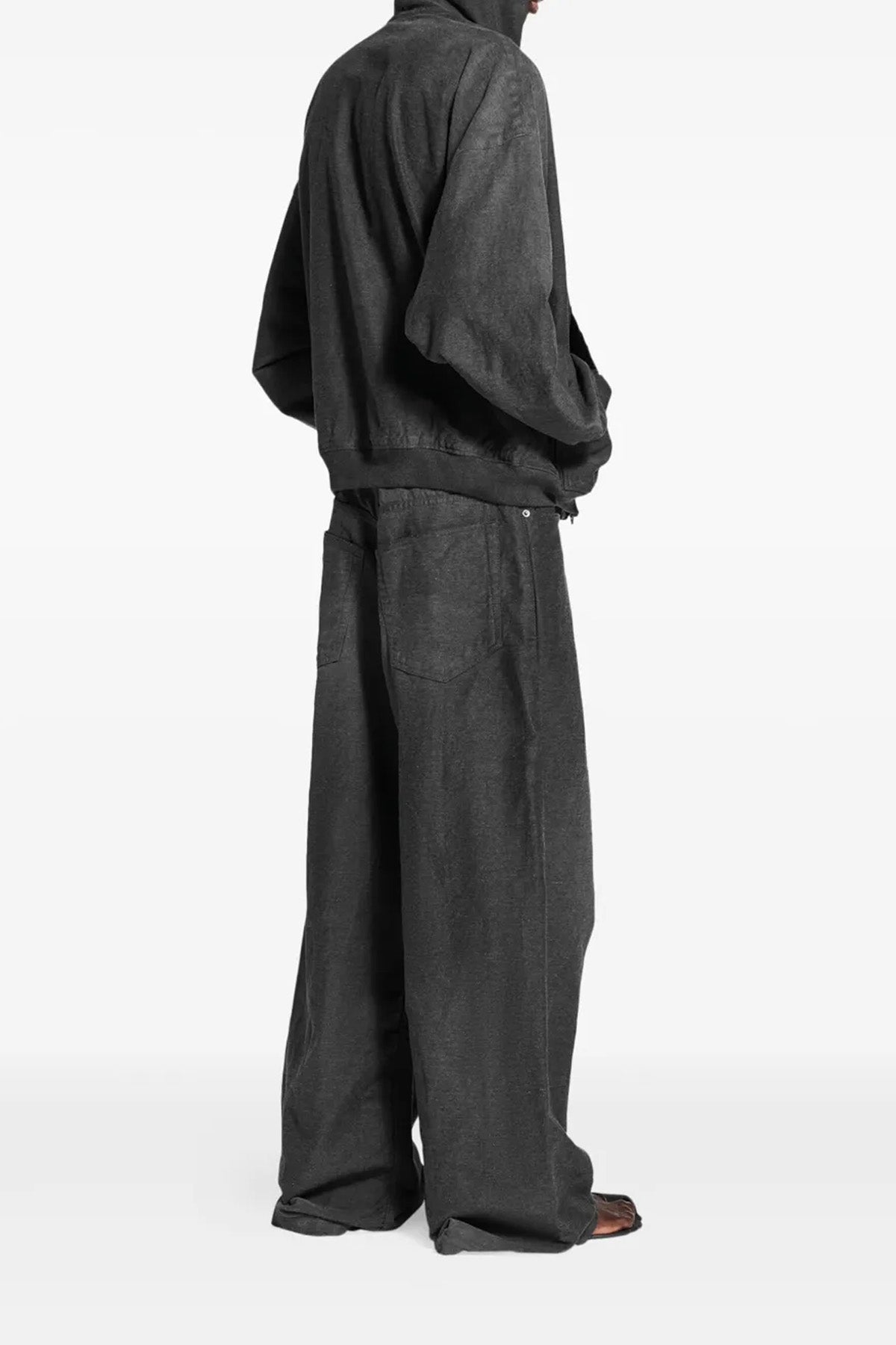 trompe l¼il joggers in used-effect mélange cotton denim