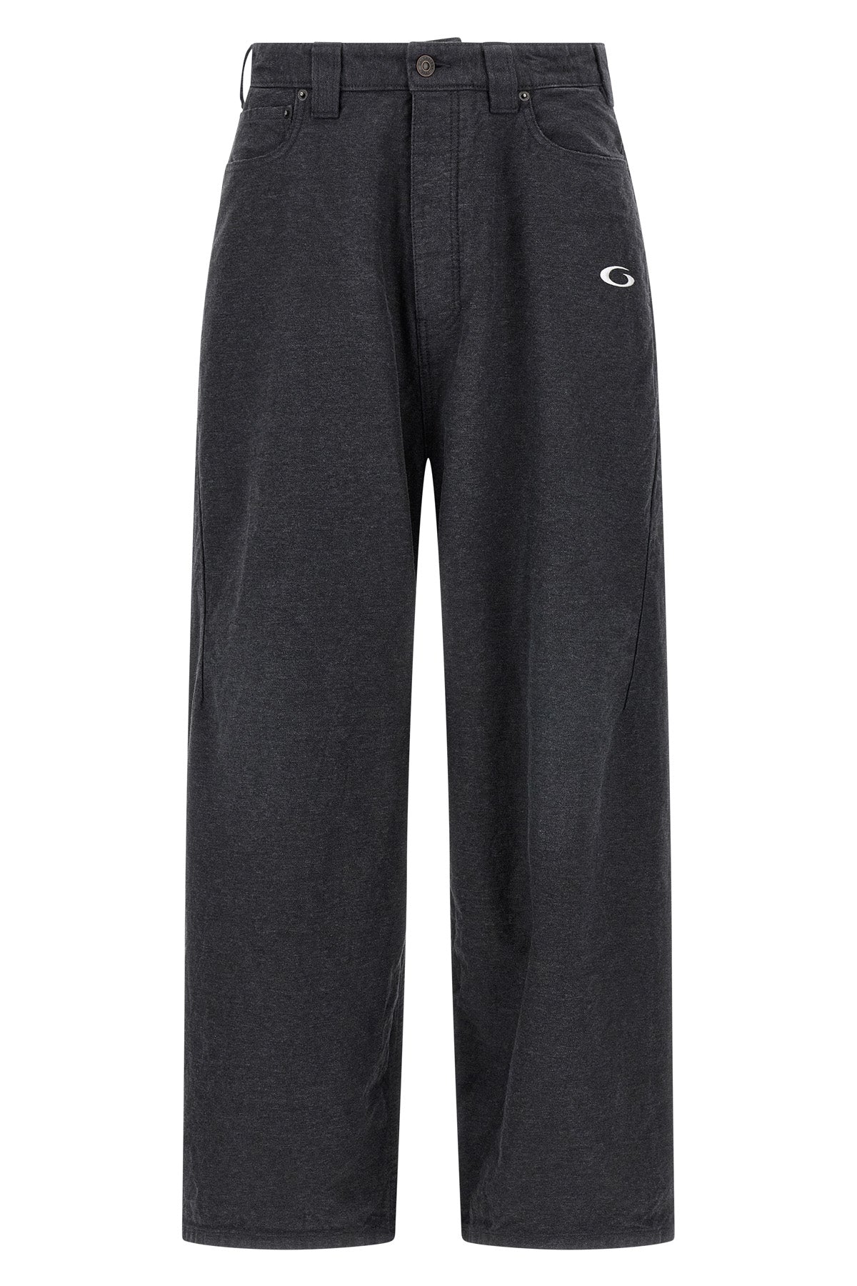 trompe l¼il joggers in used-effect mélange cotton denim