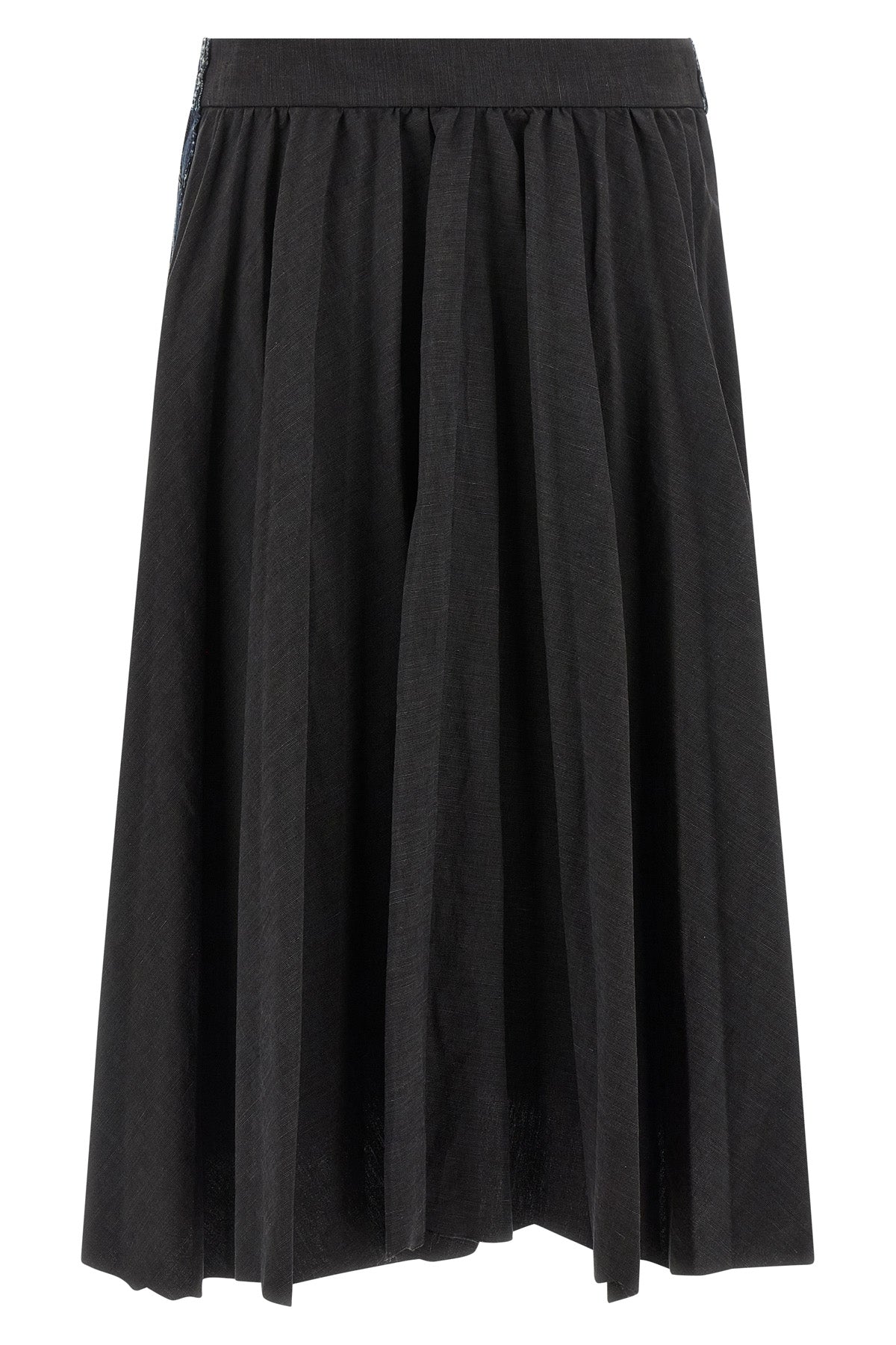 hybrid pleated midi skirt in solid linen