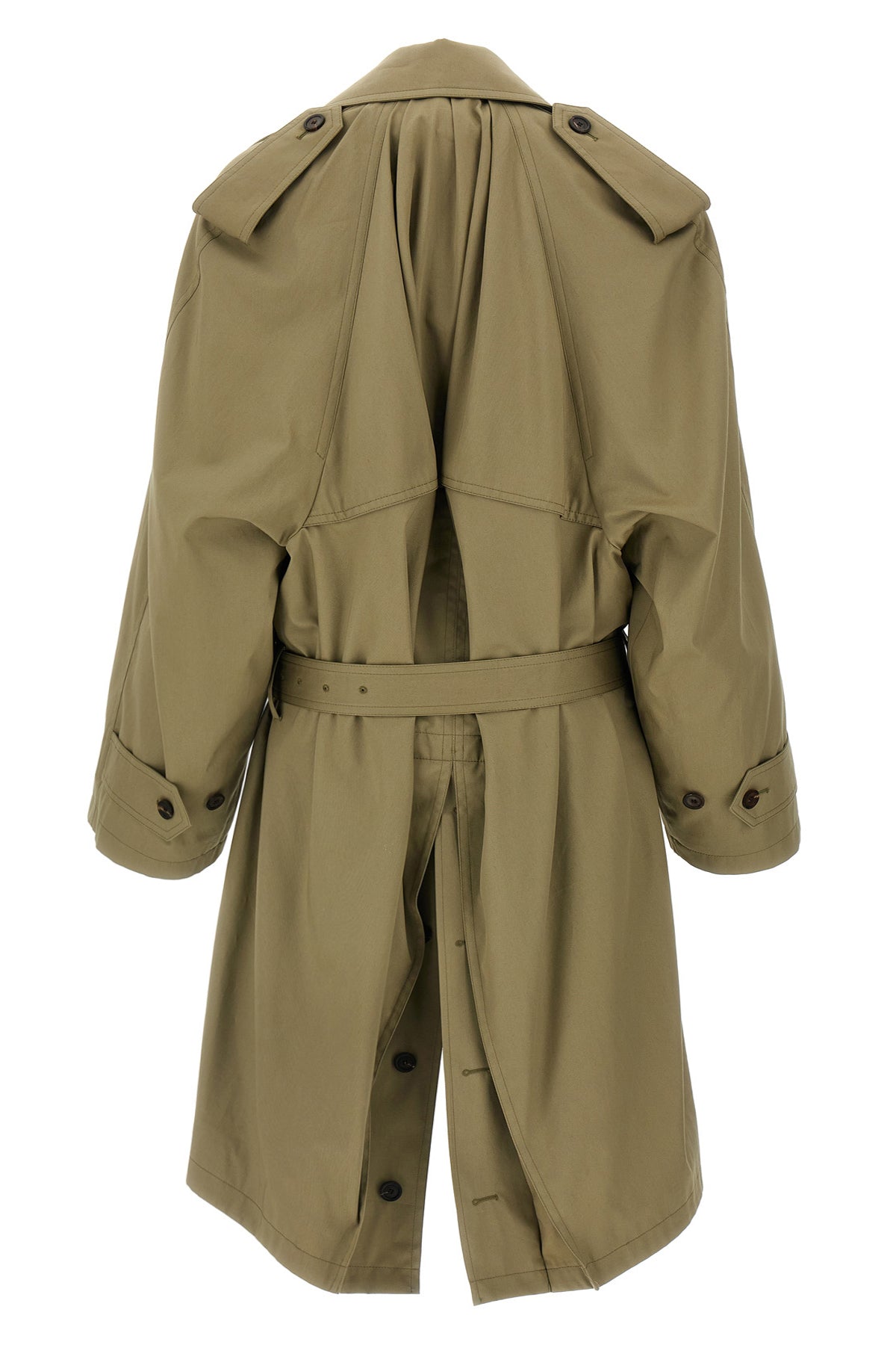 draped neck double-breasted cotton gabardine trench coat