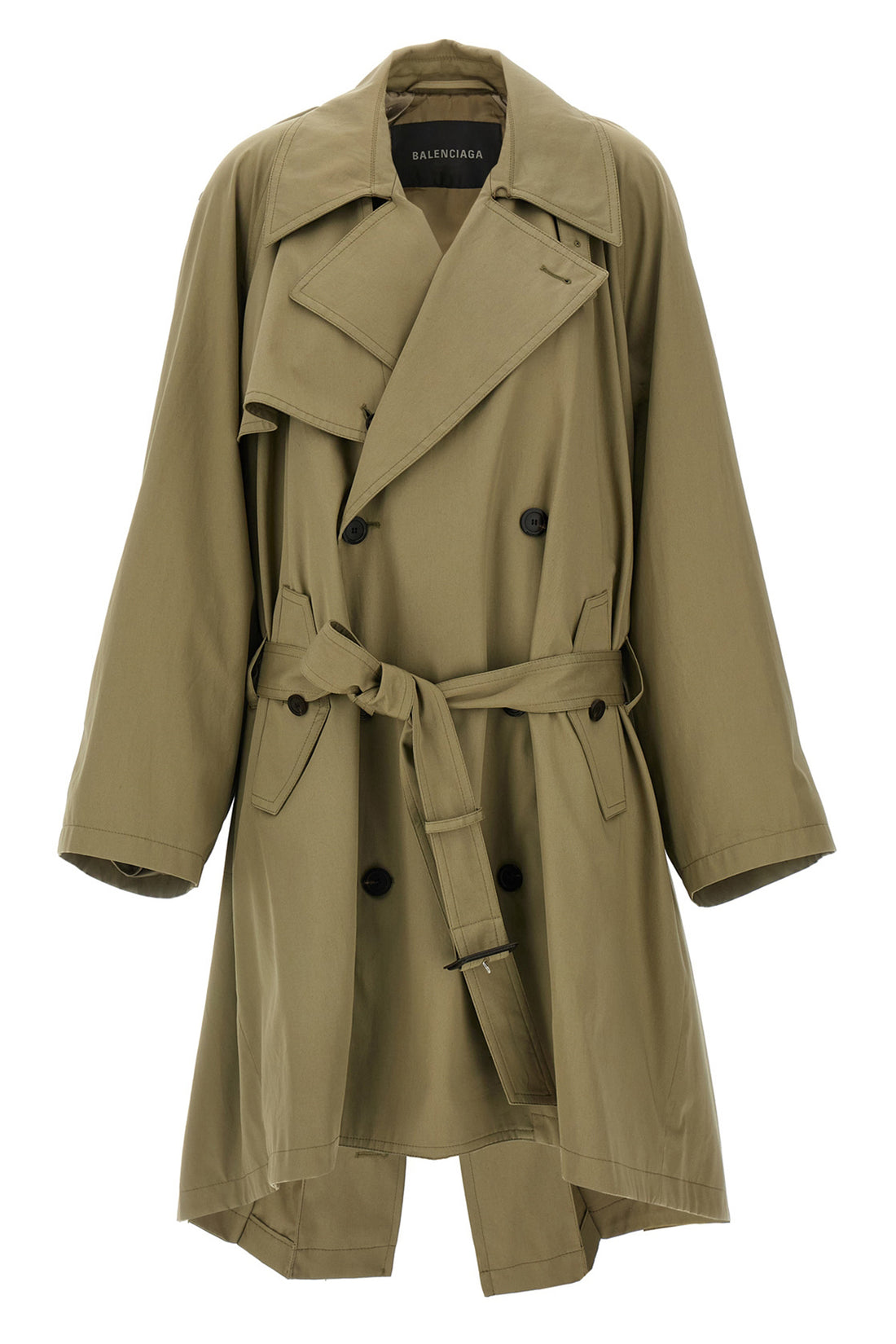 BALENCIAGA 34 draped neck double-breasted cotton gabardine trench coat