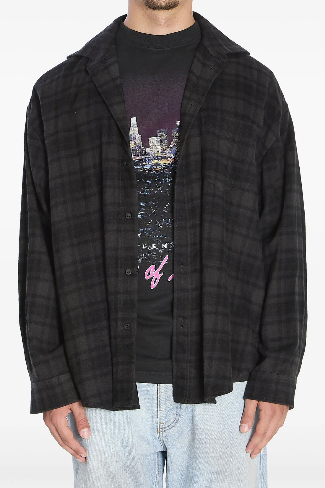 BALENCIAGA 3 check poplin cotton shirt and dry jersey t-shirt