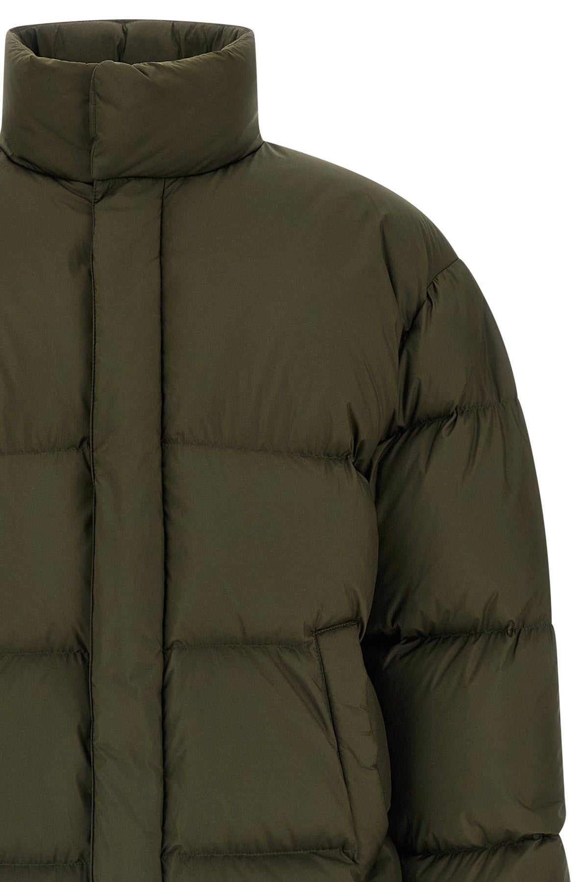 quilted and goose feather padded water-repellent canvas down jacket