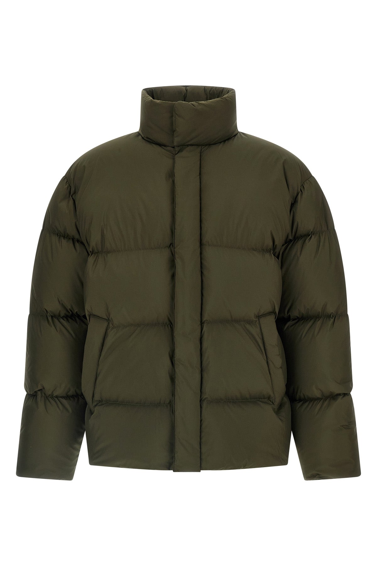 quilted and goose feather padded water-repellent canvas down jacket