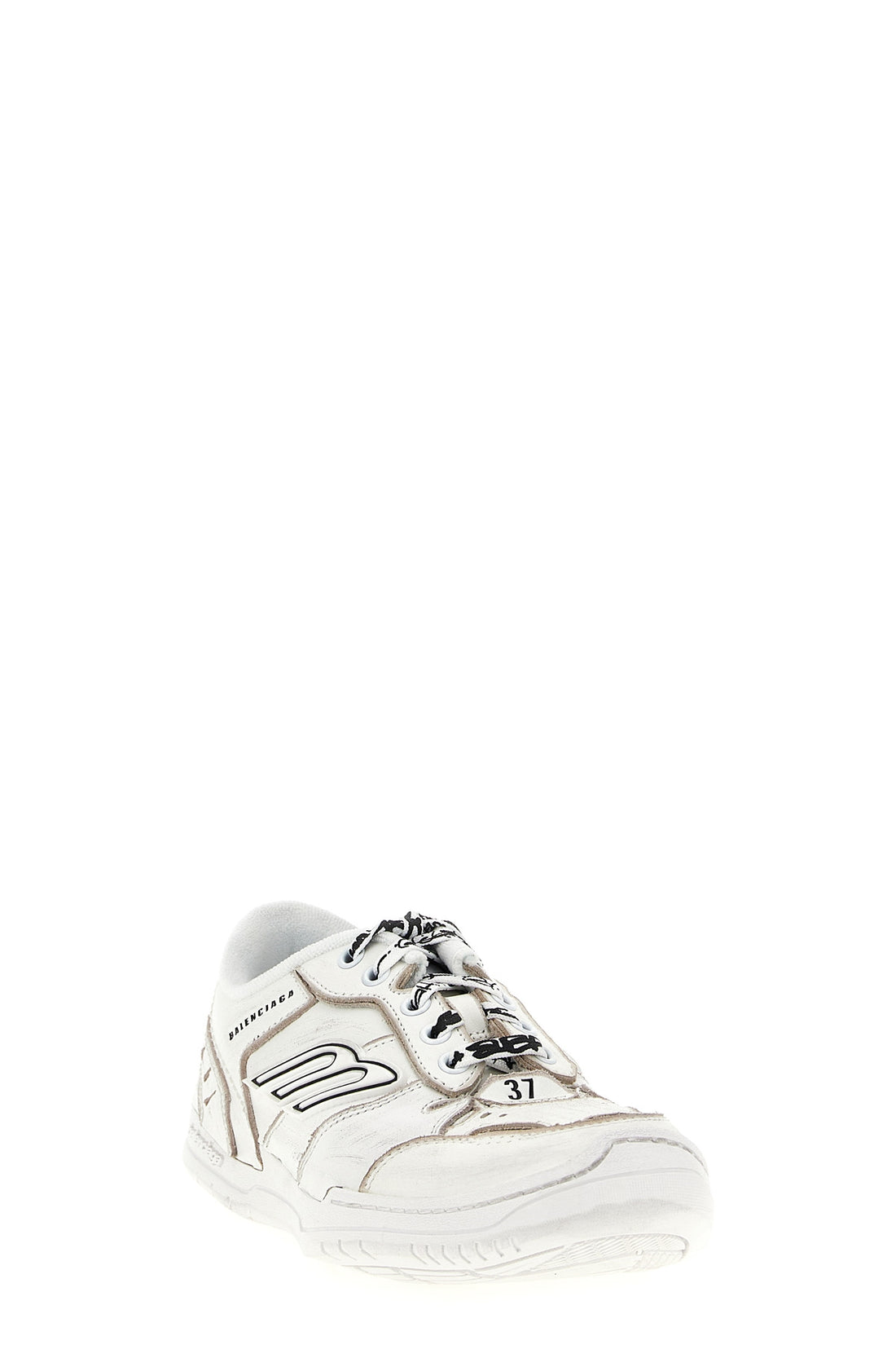 BALENCIAGA 35 hamptons worn-out medio sneakers in cowhide leather and used-effect polyester