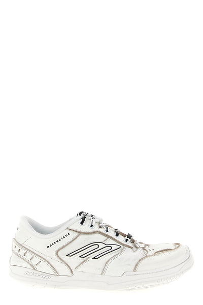 hamptons worn-out medio sneakers in cowhide leather and used-effect polyester