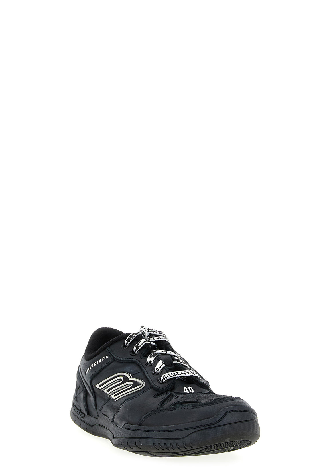 BALENCIAGA 40 hamptons worn-out sneakers in used-effect cowhide leather and polyester
