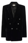 double-breasted viscose velvet and cupro blazer