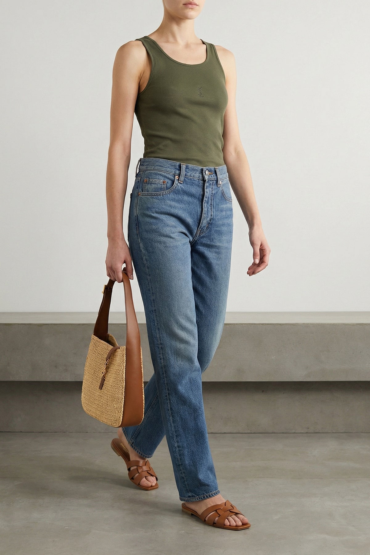ribbed stretch cotton jersey tank top
