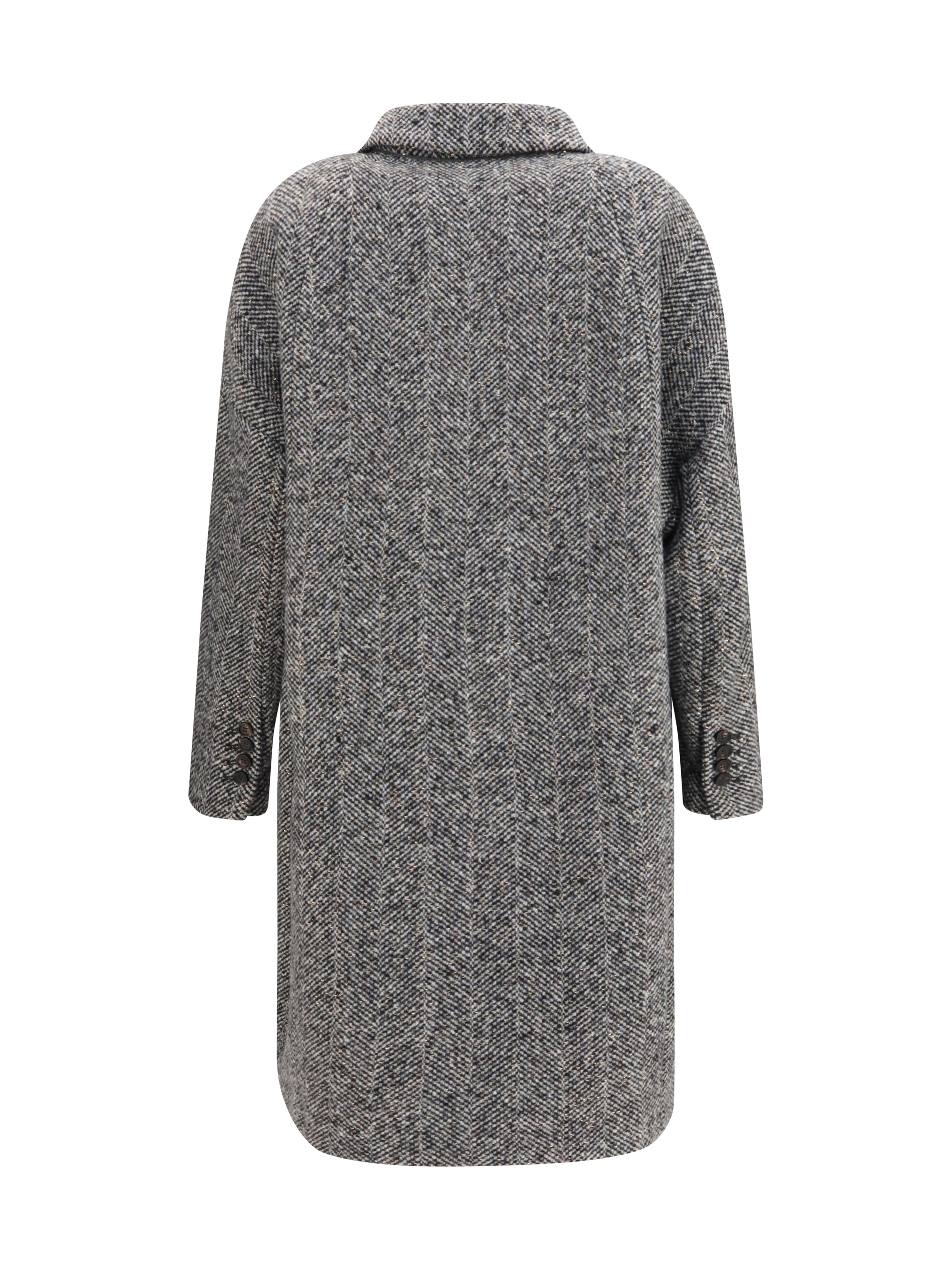 double-breasted wool and alpaca blend coat with sequins