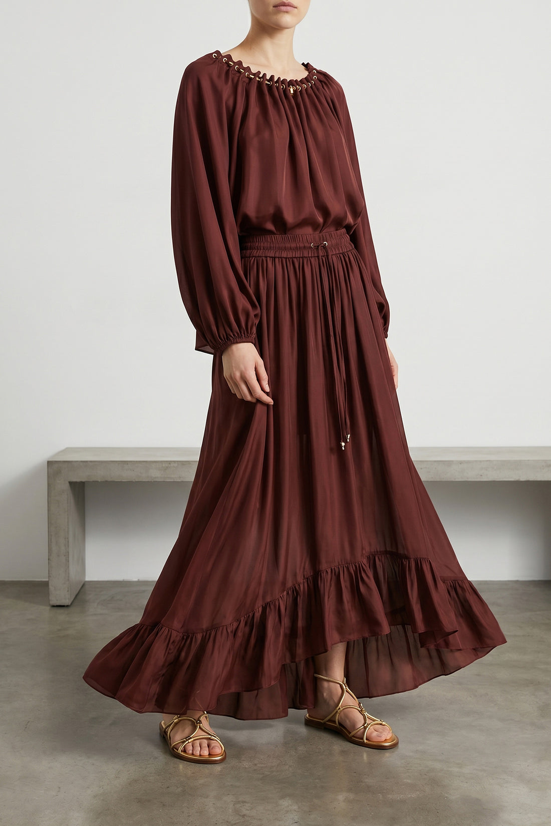ZIMMERMANN 2 long aster skirt in silk habotai