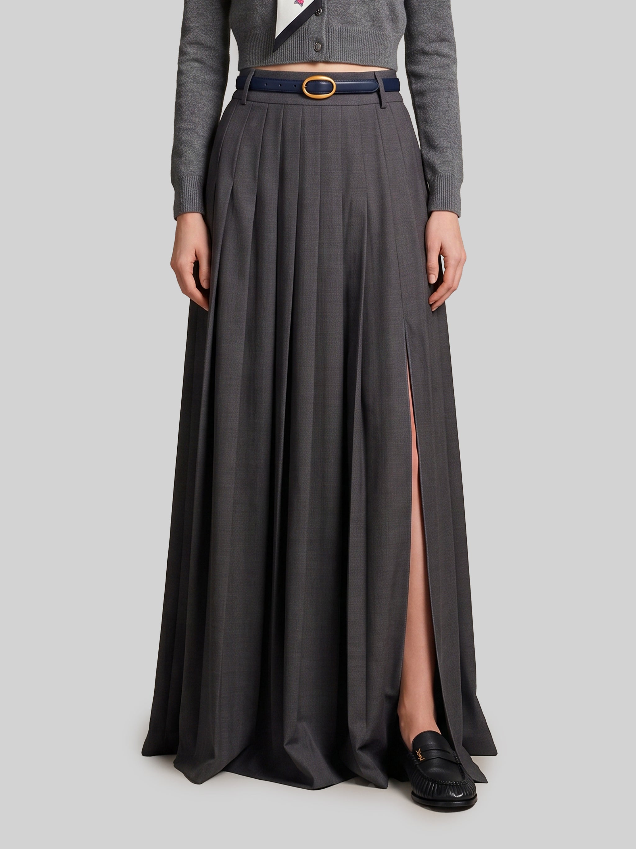 anthracite maxi pleated skirt