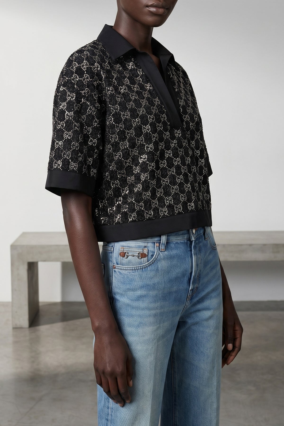 lamé viscose tweed top