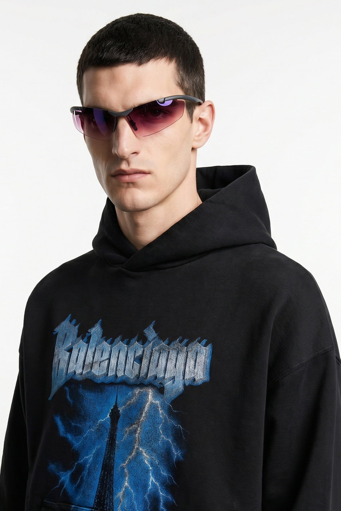 BALENCIAGA OS boomerang sunglasses in matt metal