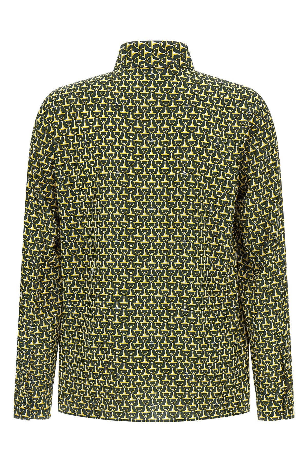crêpe de chine print silk shirt all-over horsebit
