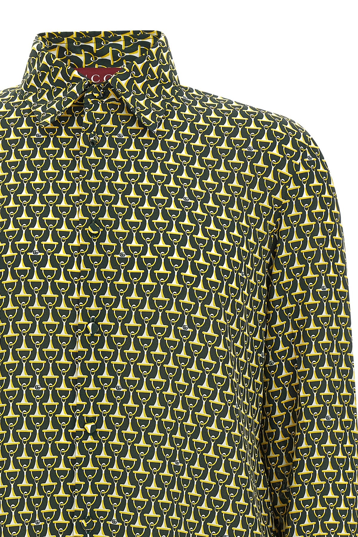 crêpe de chine print silk shirt all-over horsebit