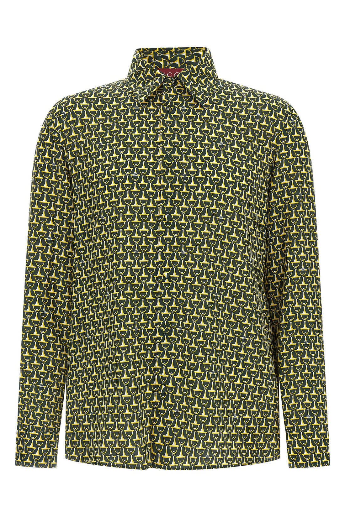 GUCCI 50 crêpe de chine print silk shirt all-over horsebit